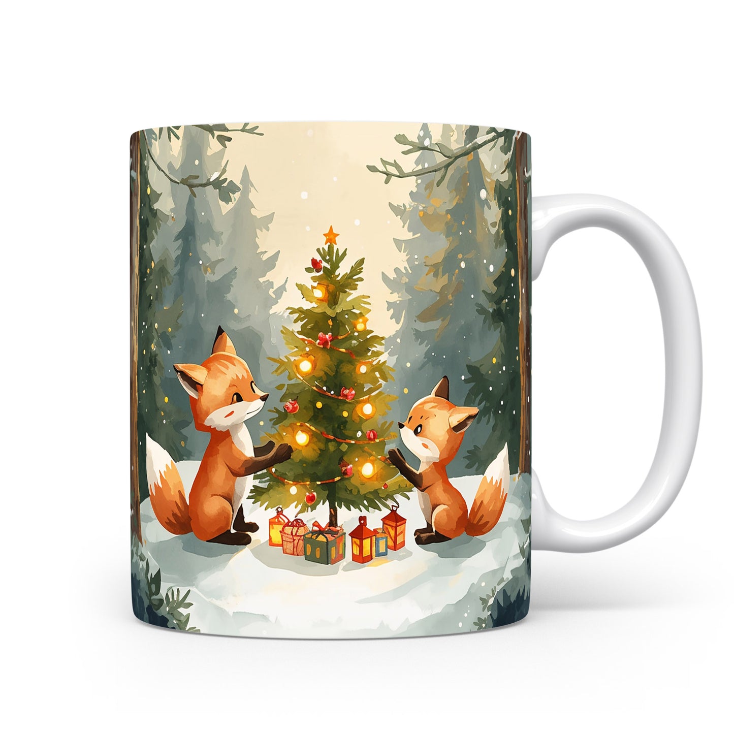 Hrnek s liškami a stromkem.