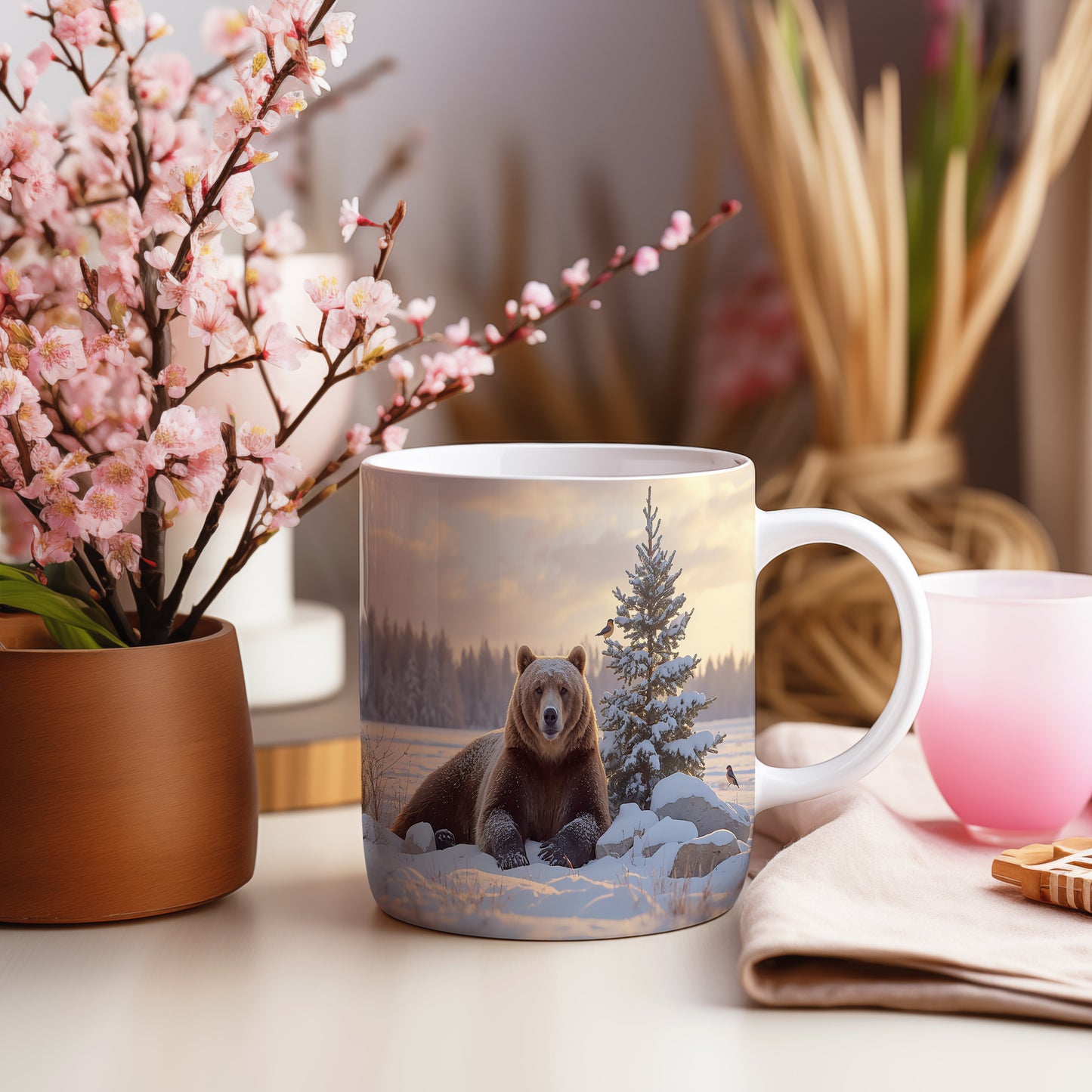 Hrnek s vánočním motivem – medvěd ve sněhu