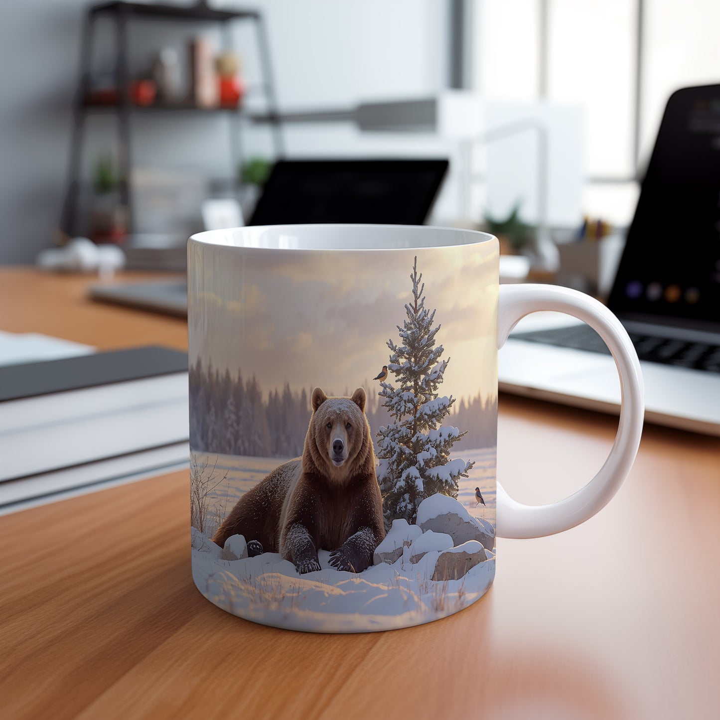 Hrnek s vánočním motivem – medvěd ve sněhu