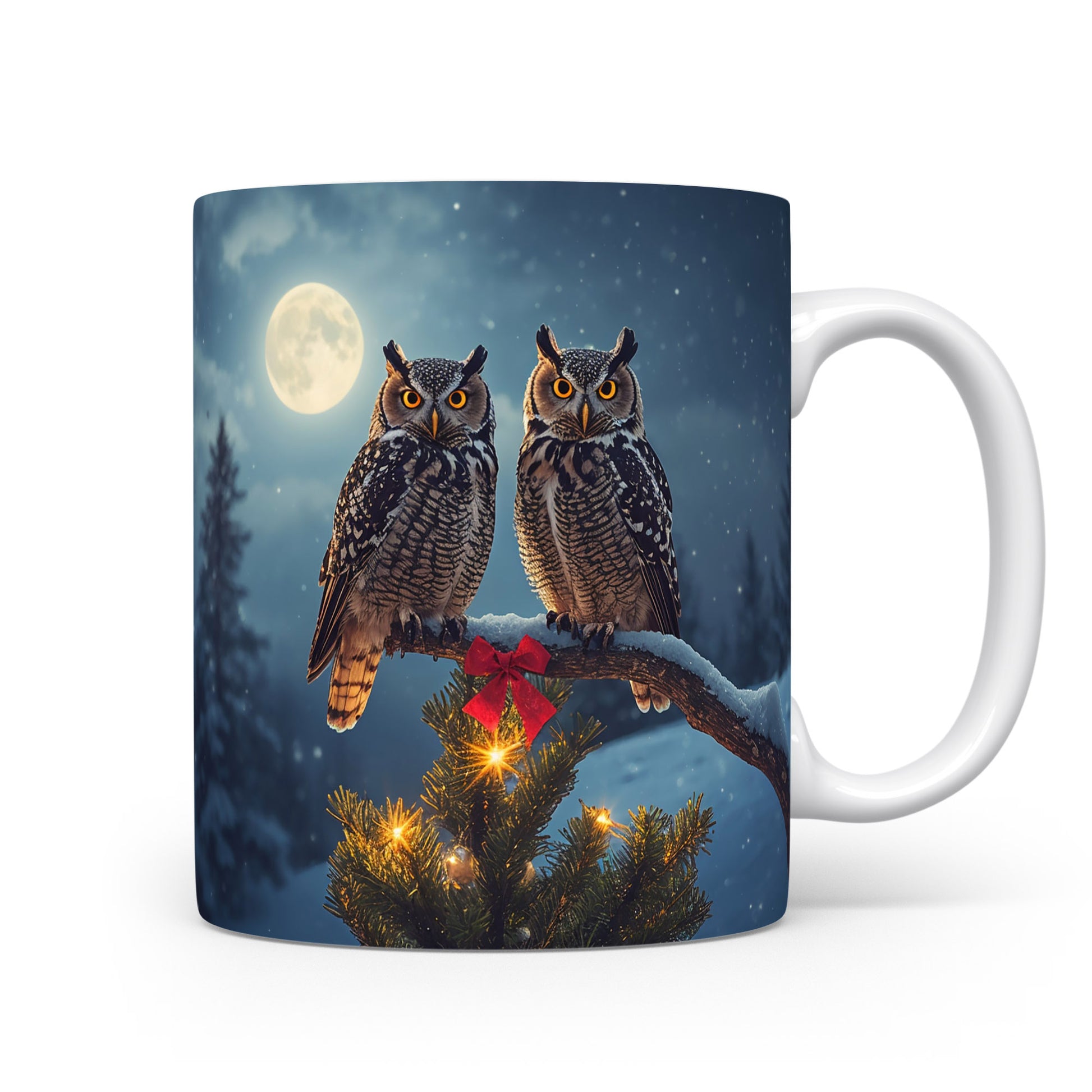 Hrnek s motivem sov a měsíce.