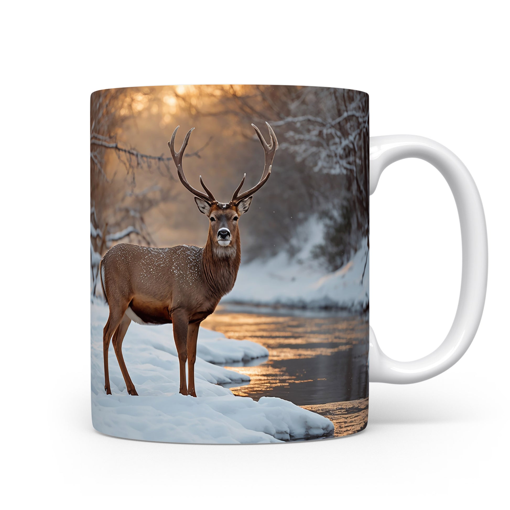 Hrnek s jelenem u potoka.