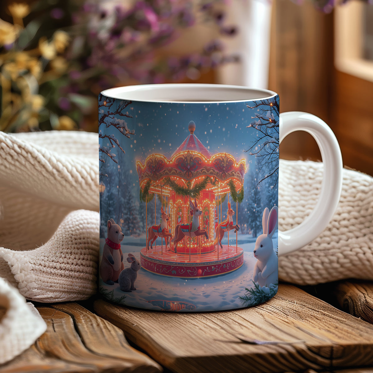 Hrnek s vánočním motivem – kolotoč s jeleny
