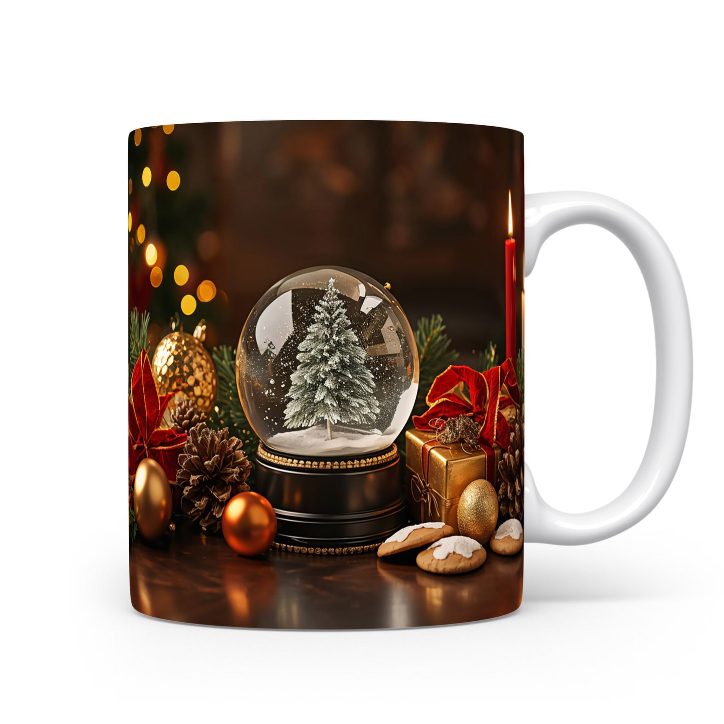 Hrnek se sněhovou koulí a jedličkou.