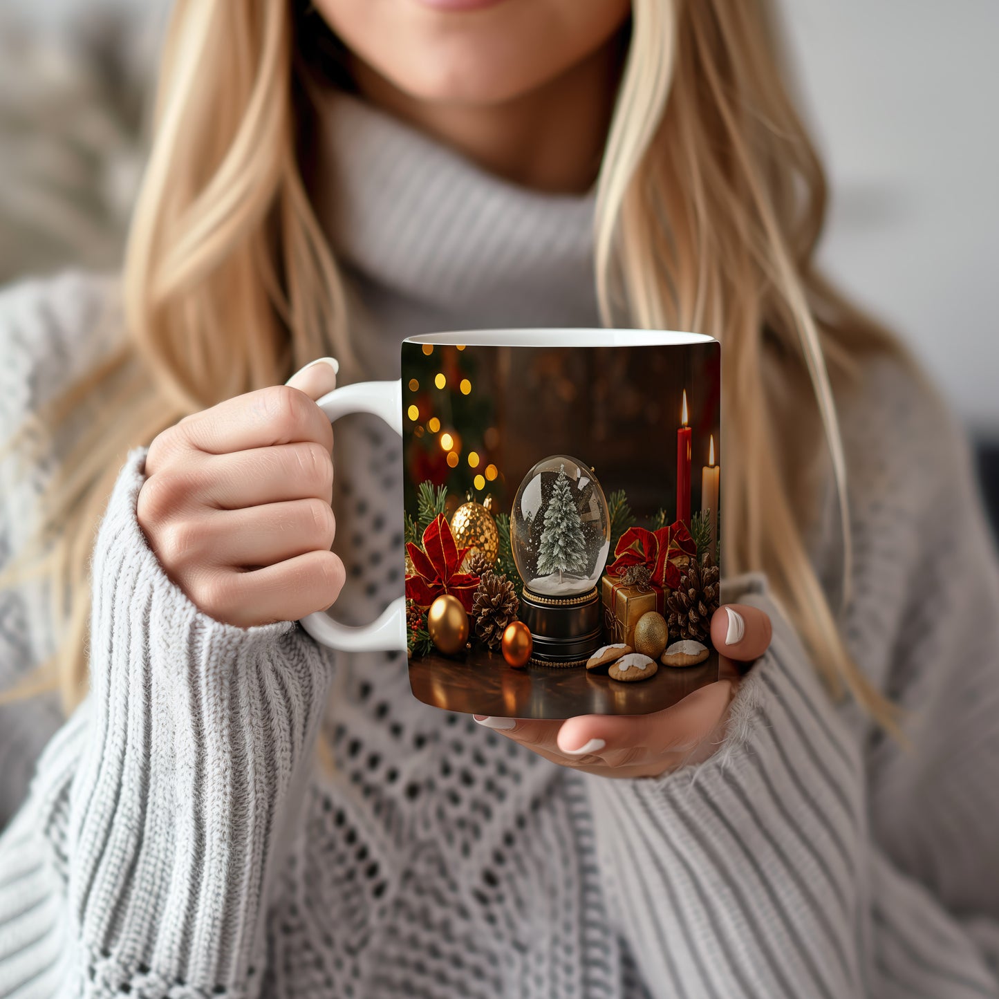 Hrnek s vánočním motivem – sněhová koule s jedličkou