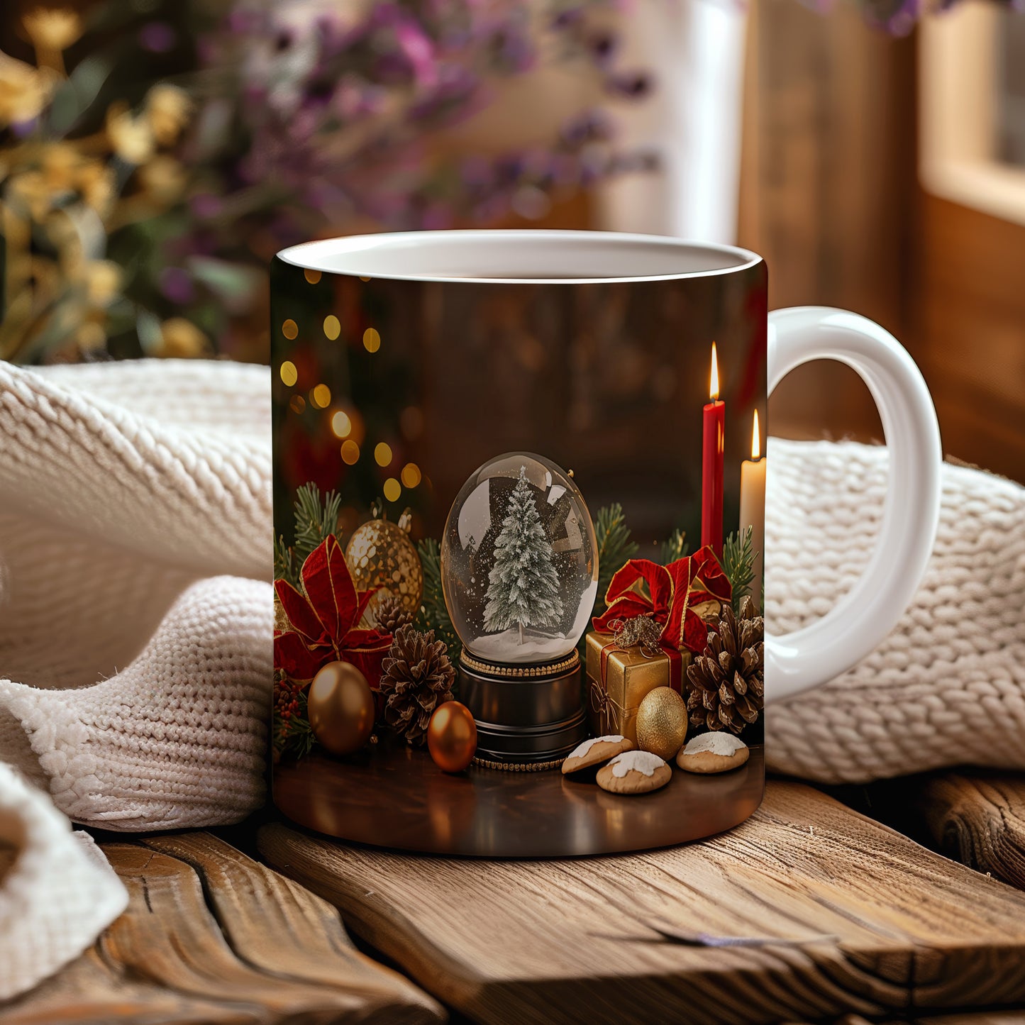 Hrnek s vánočním motivem – sněhová koule s jedličkou