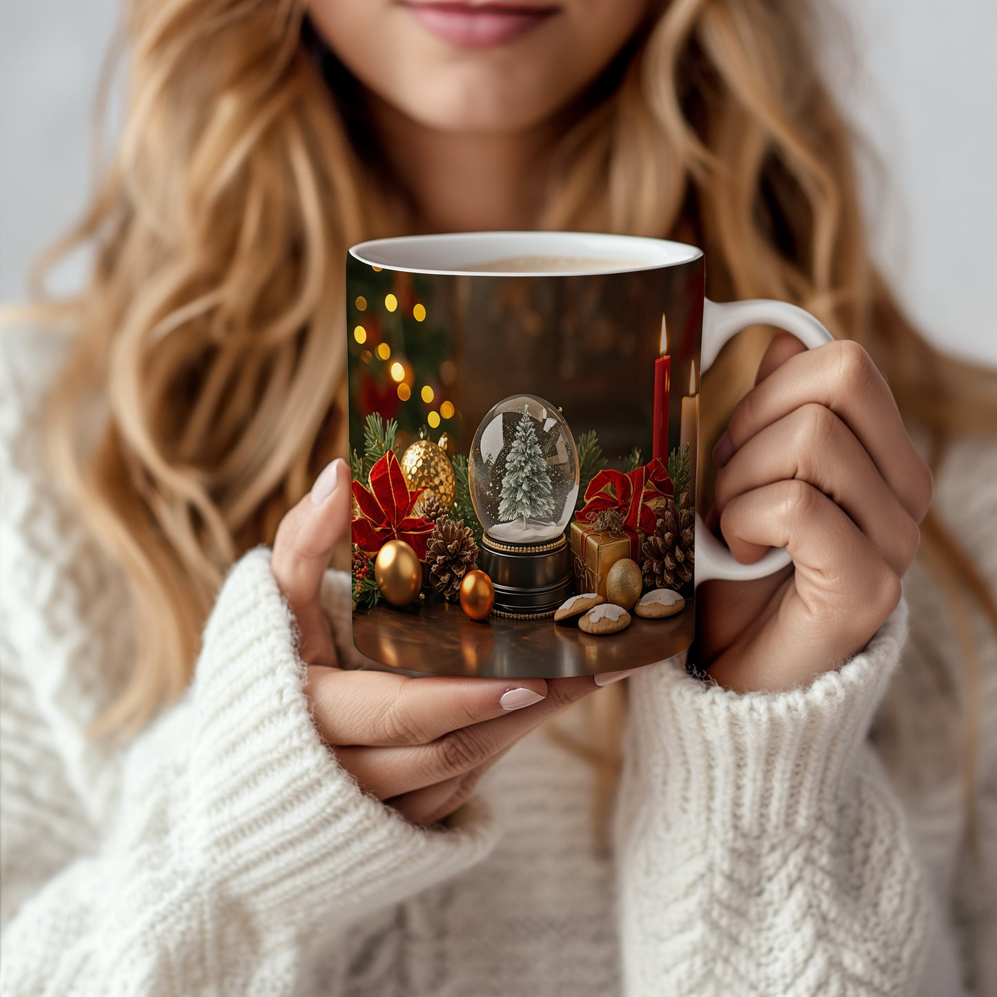 Hrnek s vánočním motivem – sněhová koule s jedličkou