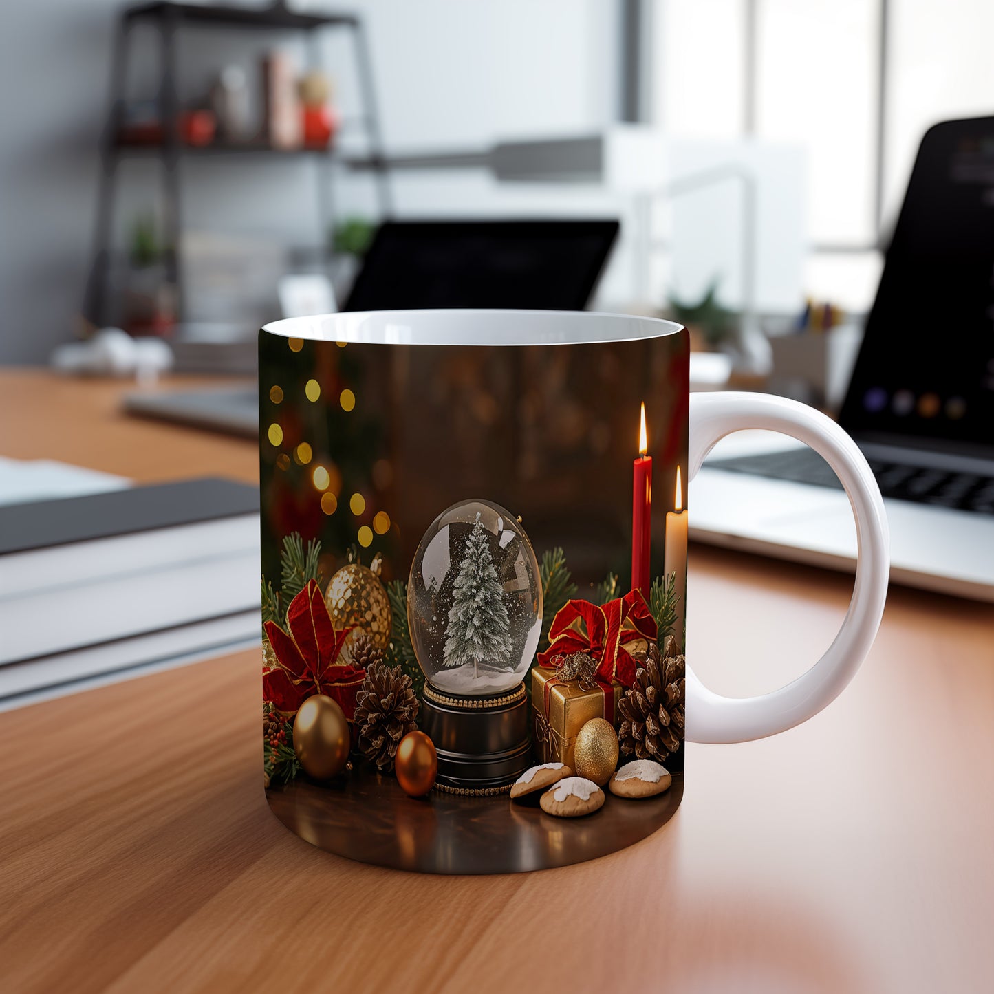 Hrnek s vánočním motivem – sněhová koule s jedličkou