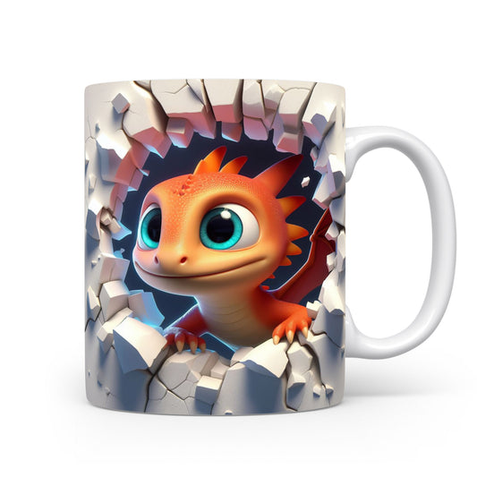 Hrnek s dráčkem vykukujícím 3D efektem