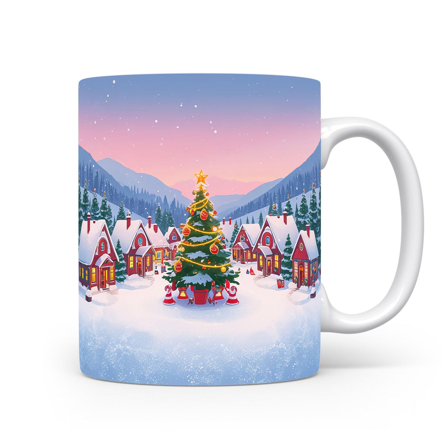 Hrnek s vánoční vesničkou.