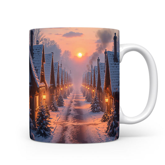 Hrnek s motivem zasněžené ulice.