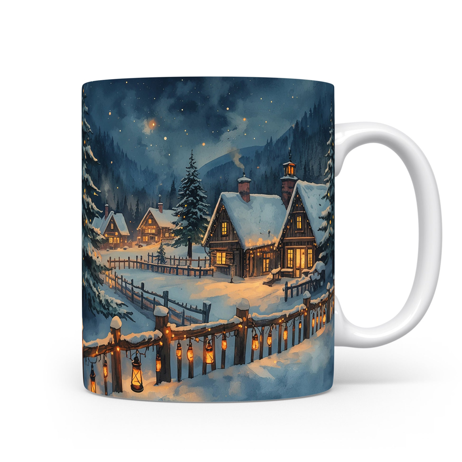 Hrnek s chalupami a lucernami.