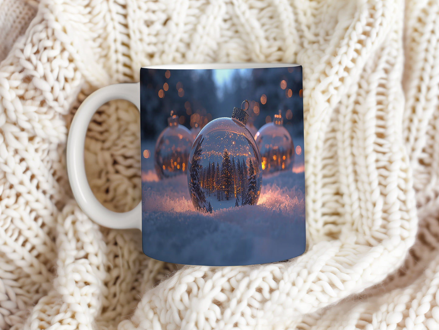 Hrnek s vánočním motivem – les v kouli