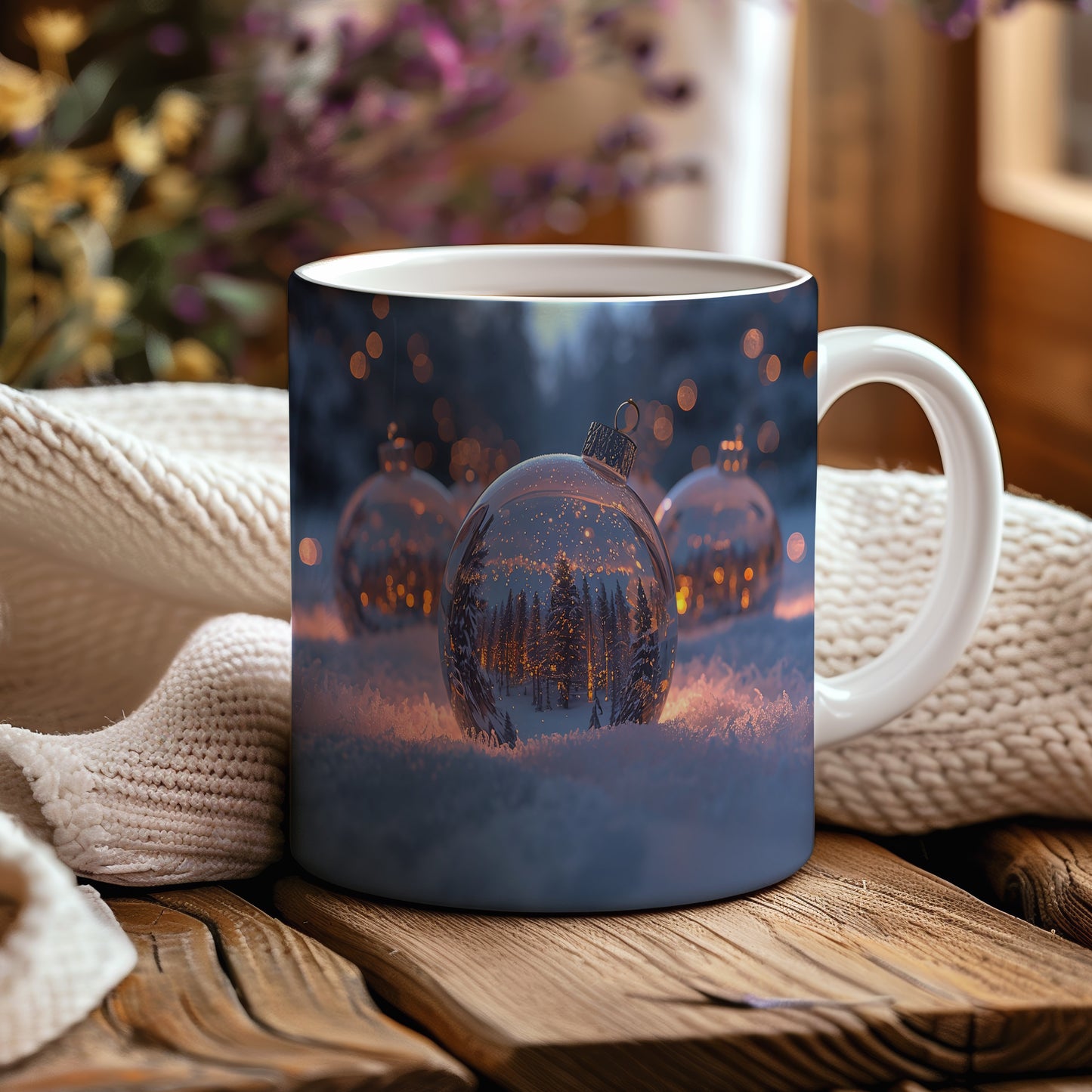 Hrnek s vánočním motivem – les v kouli