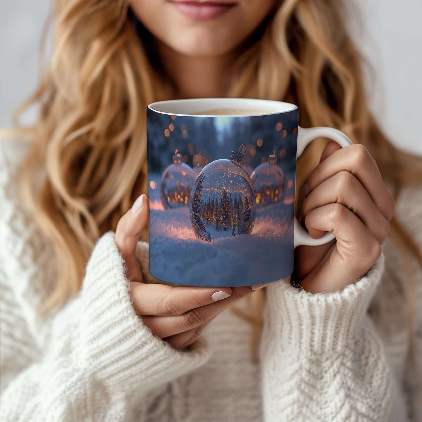 Hrnek s vánočním motivem – les v kouli