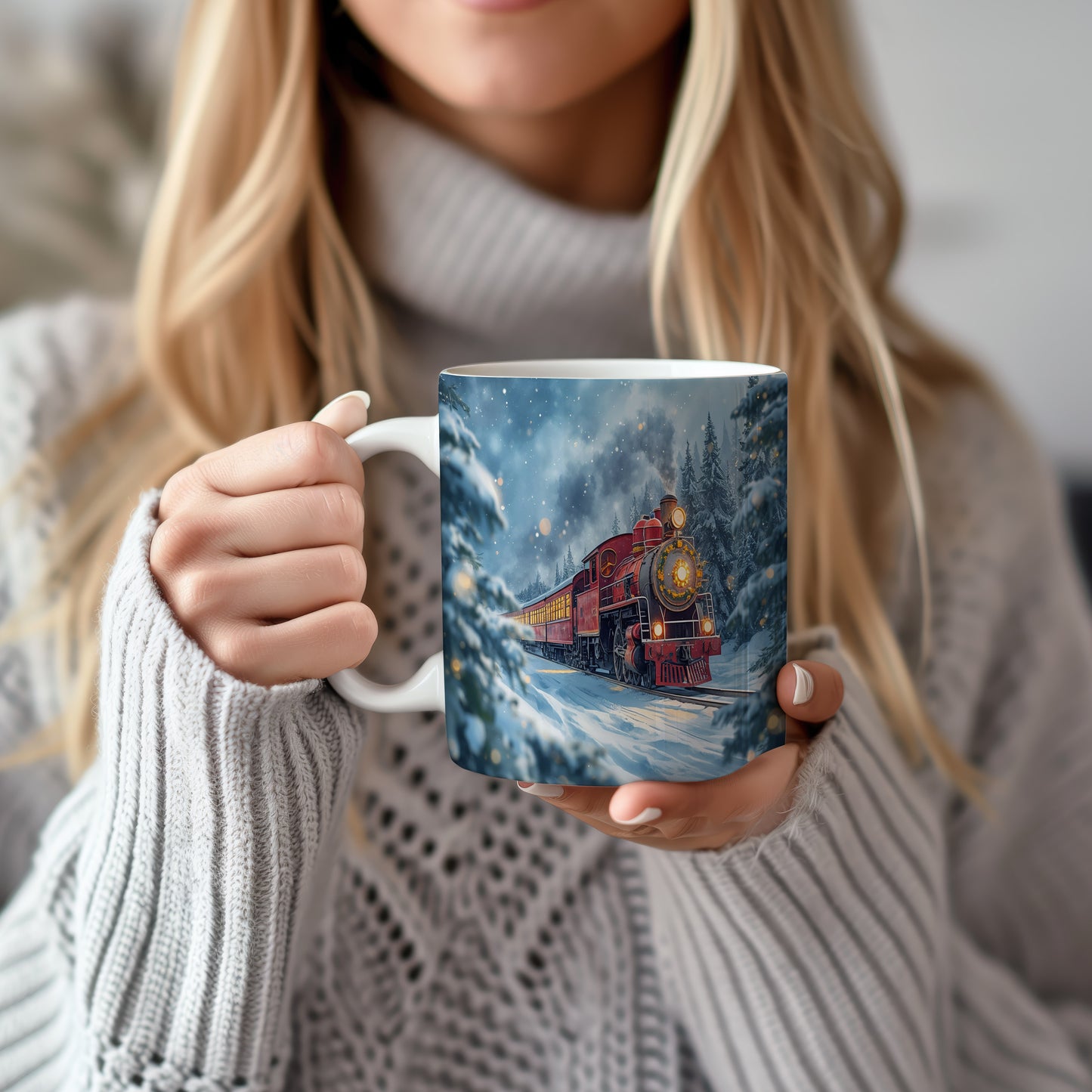 Hrnek s vánočním motivem – červená lokomotiva