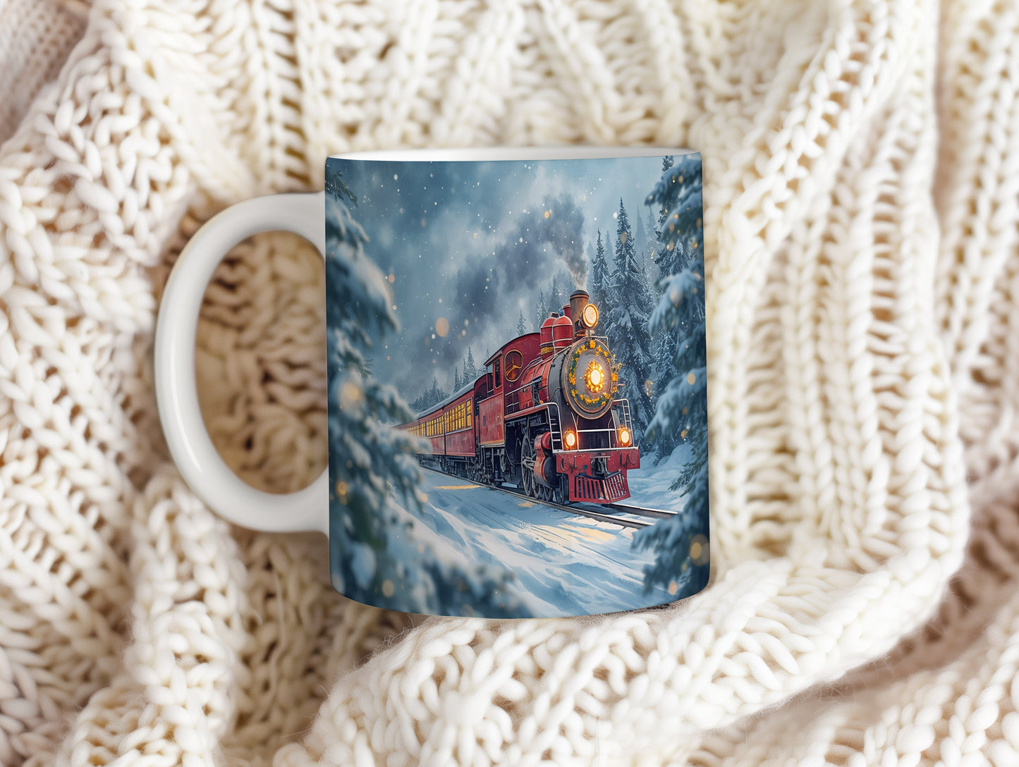 Hrnek s vánočním motivem – červená lokomotiva