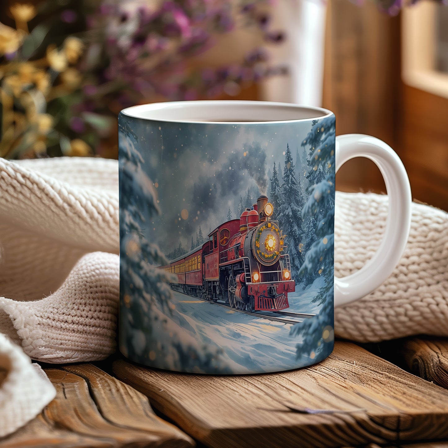 Hrnek s vánočním motivem – červená lokomotiva