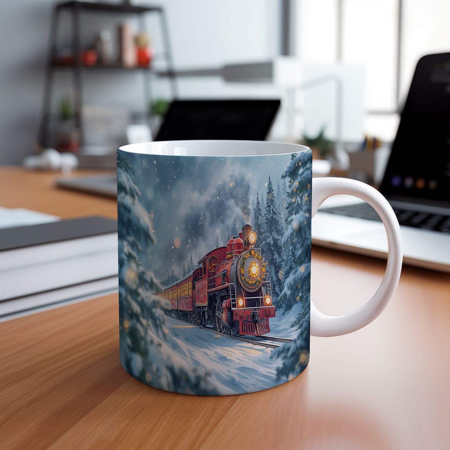 Hrnek s vánočním motivem – červená lokomotiva