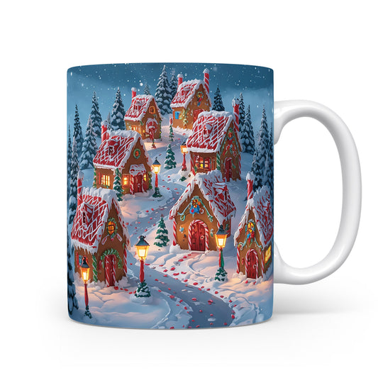 Hrnek s vesničkou a lampami.