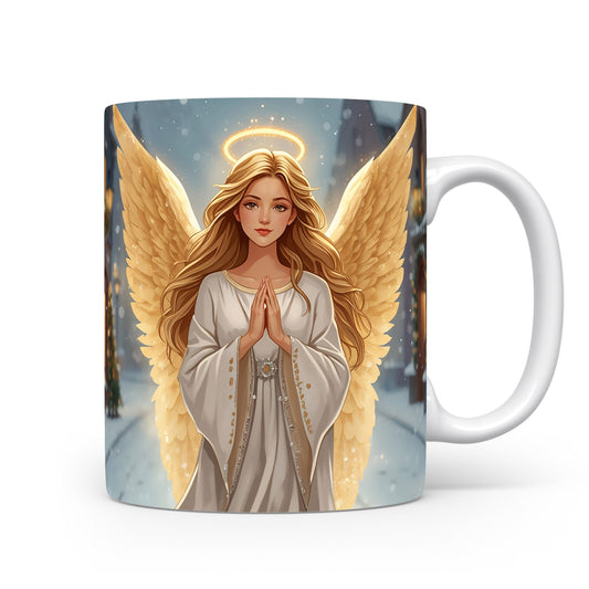 Anděl v bílém rouchu s křídly a svatozáří