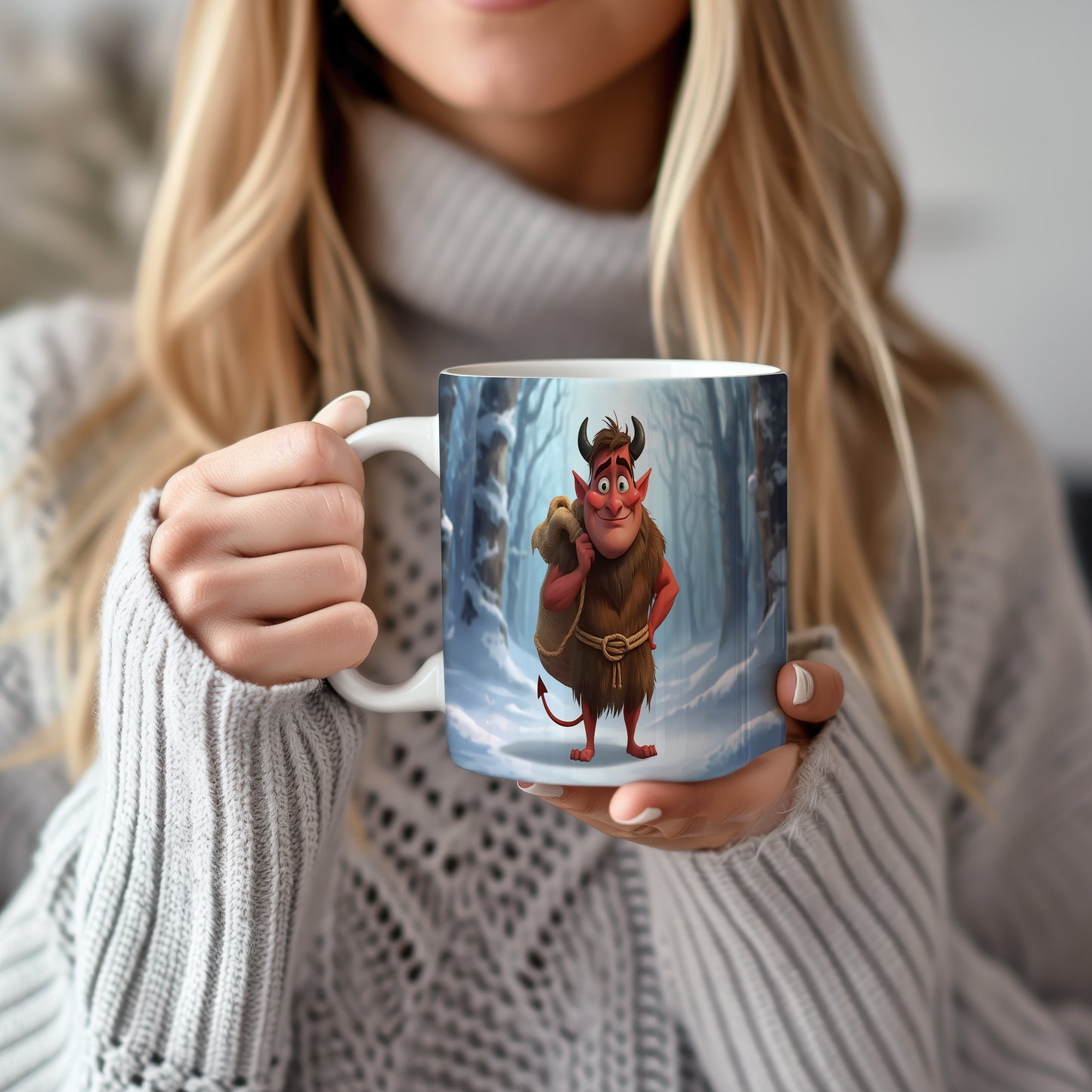 Hrnek s motivem čerta – zimní les