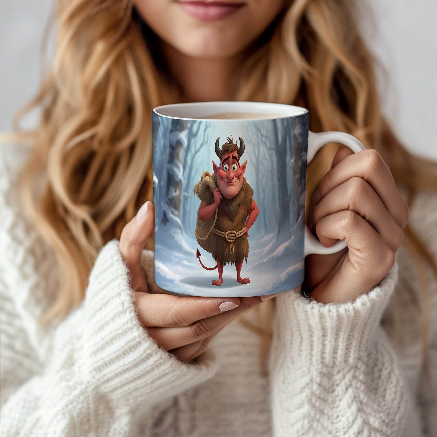 Hrnek s motivem čerta – zimní les