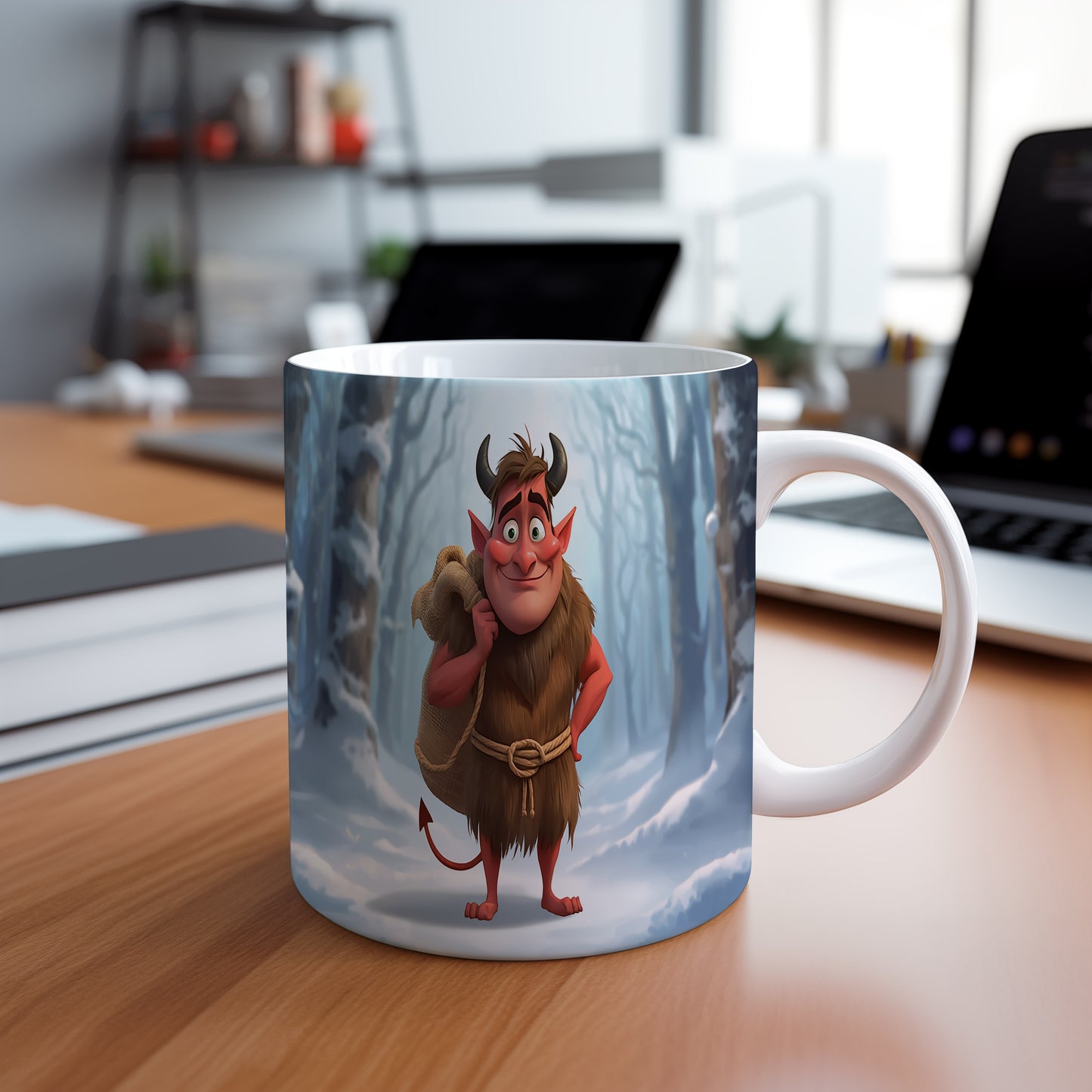 Hrnek s motivem čerta – zimní les