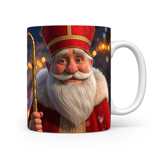 Mikuláš v červeném rouchu se zlatou holí