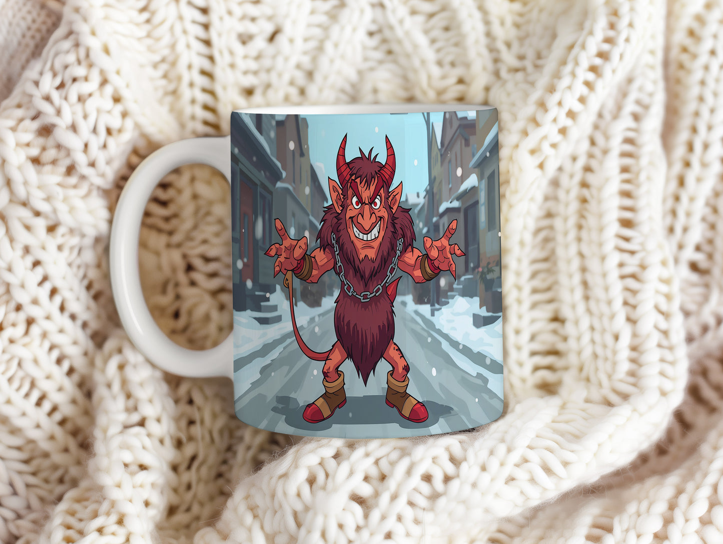 Hrnek s motivem čerta – sněhová ulička