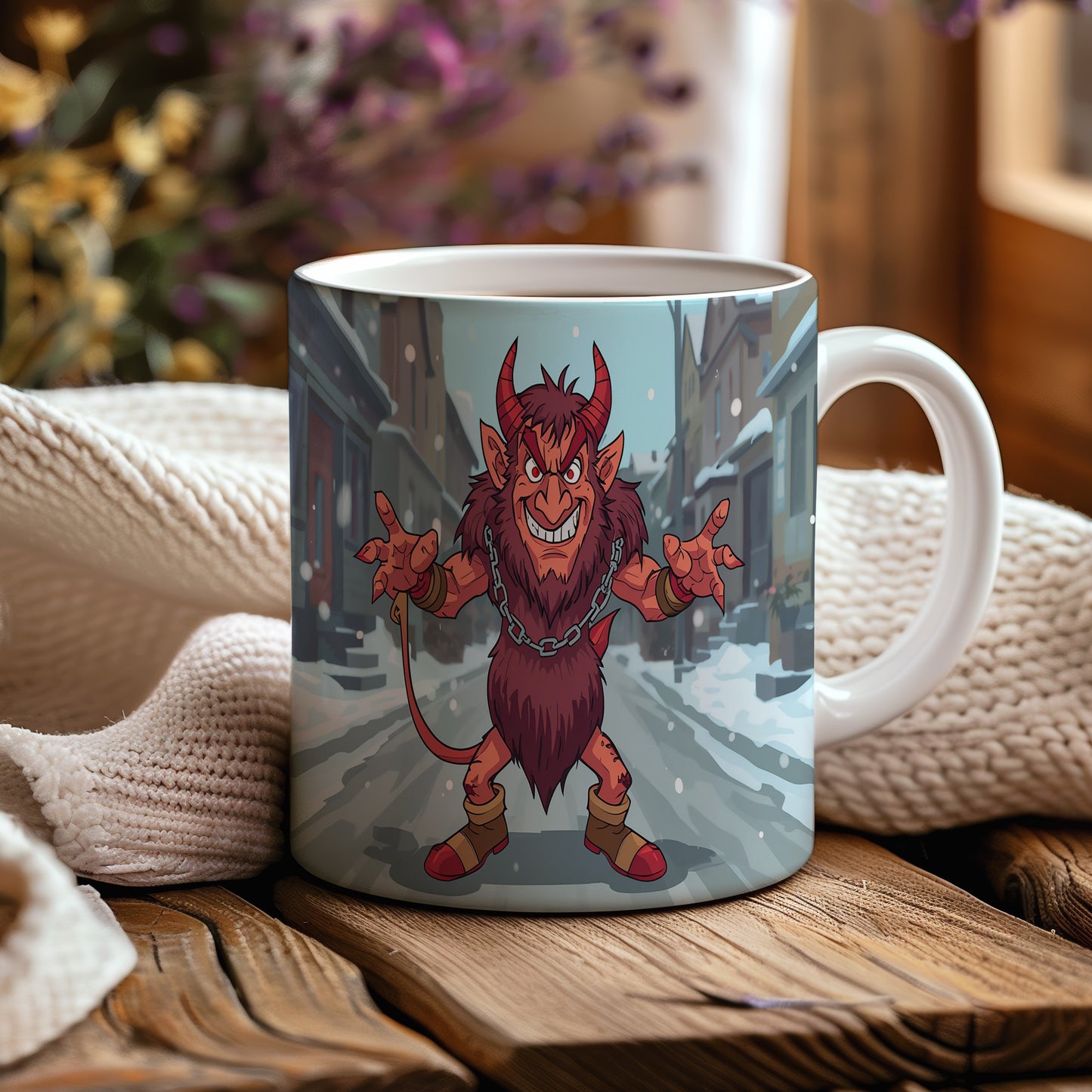 Hrnek s motivem čerta – sněhová ulička