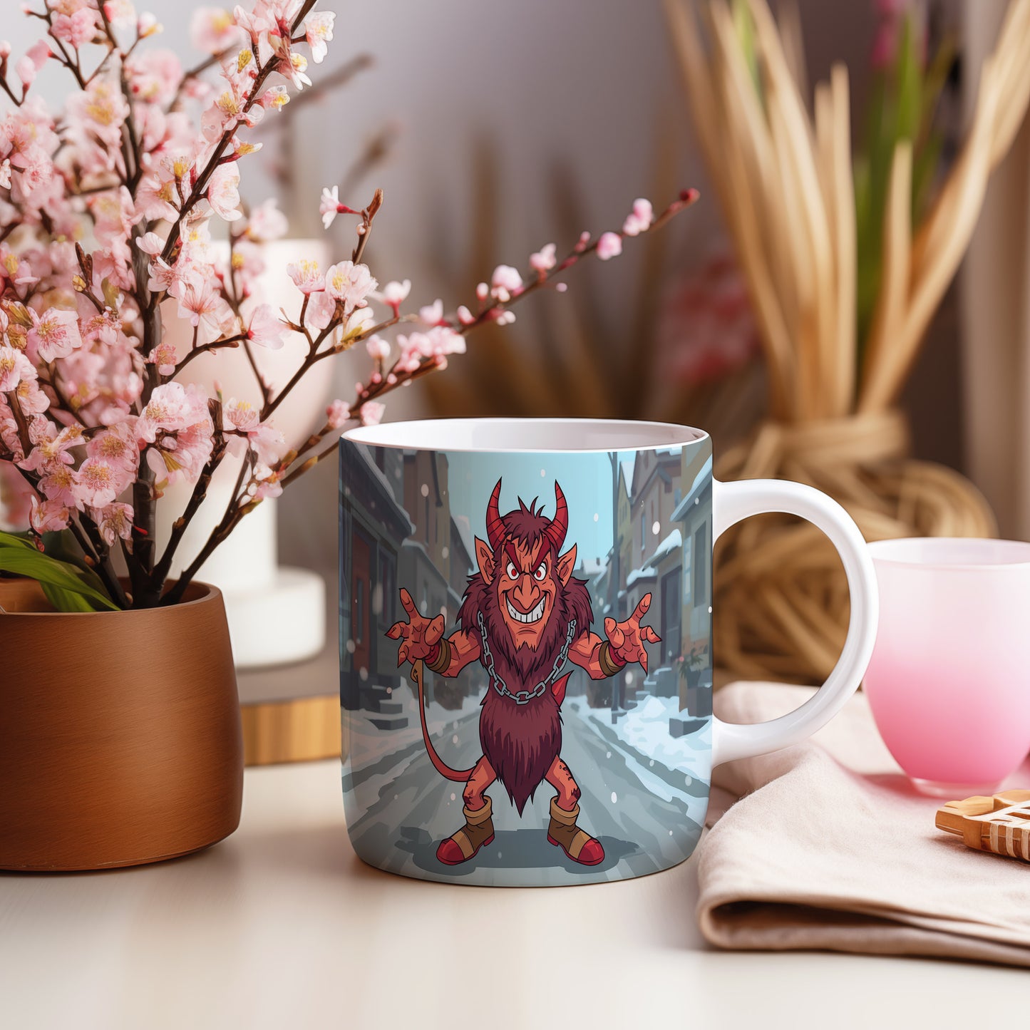 Hrnek s motivem čerta – sněhová ulička