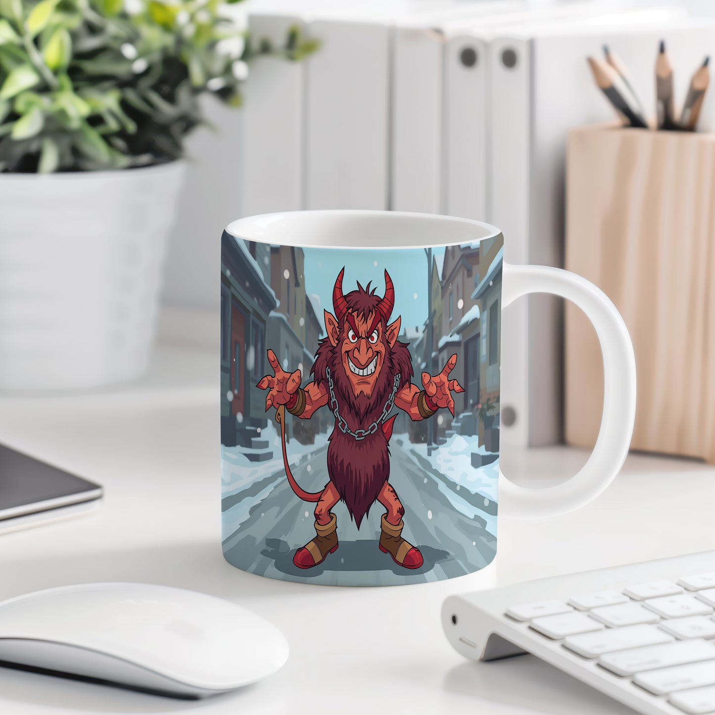 Hrnek s motivem čerta – sněhová ulička