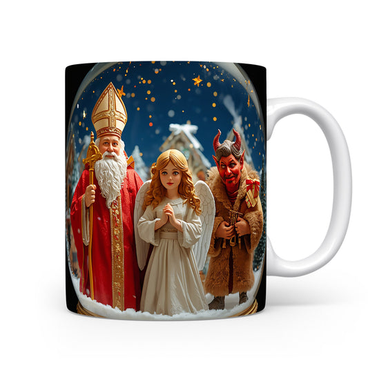 Mikuláš, čert a anděl pod hvězdnou oblohou