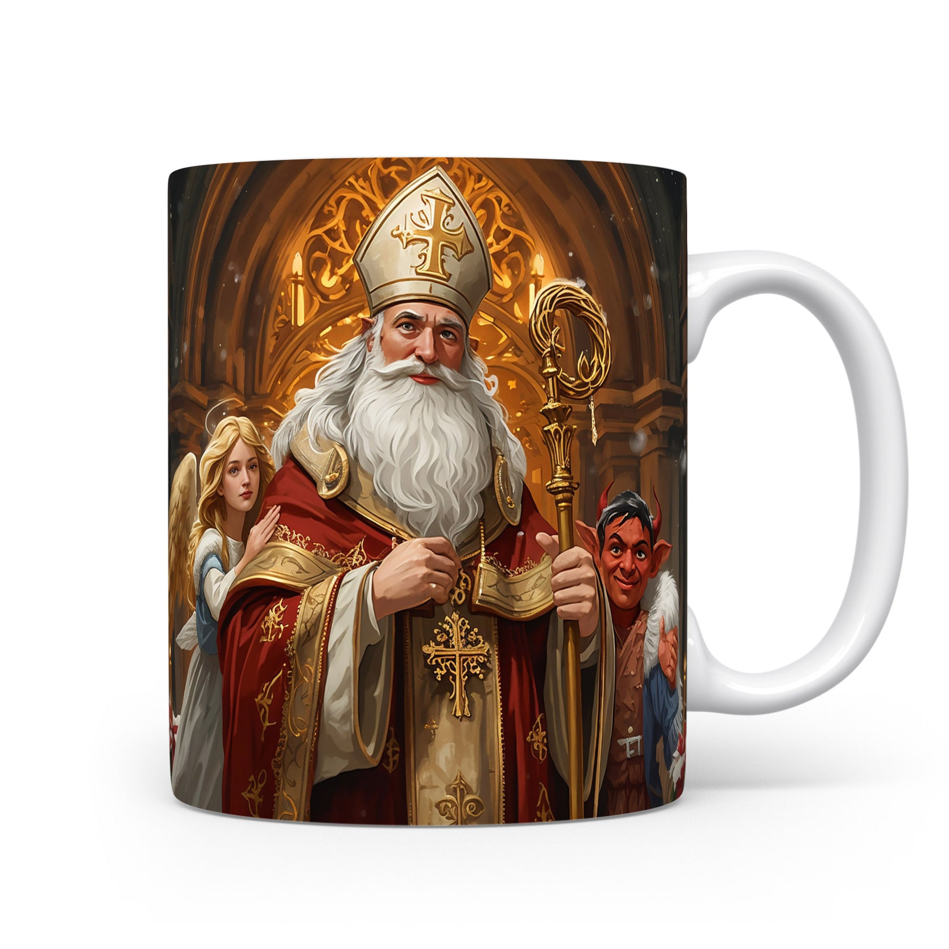 Mikuláš, čert a anděl v gotické katedrále