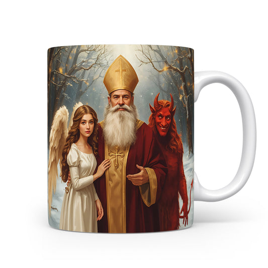 Mikuláš, čert a anděl v kouzelném zimním lese