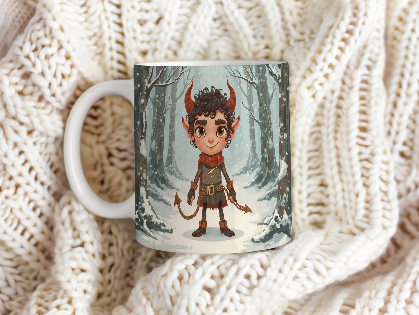 Hrnek s motivem čerta – zimní pohádka