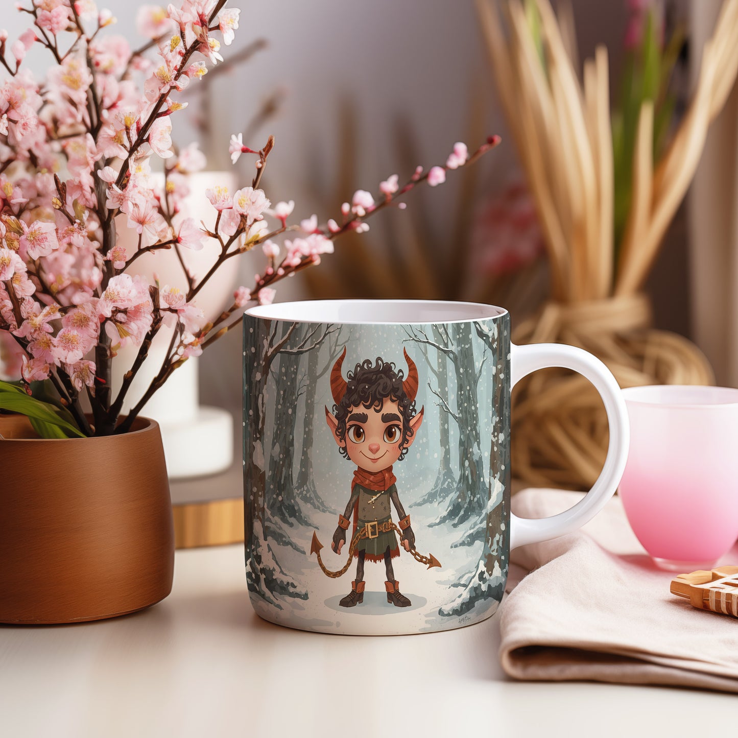 Hrnek s motivem čerta – zimní pohádka