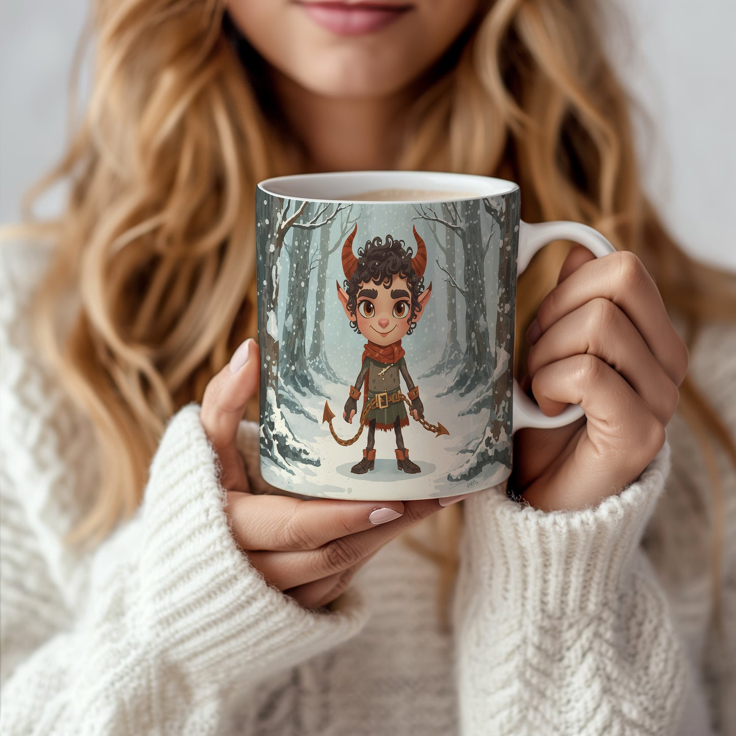 Hrnek s motivem čerta – zimní pohádka