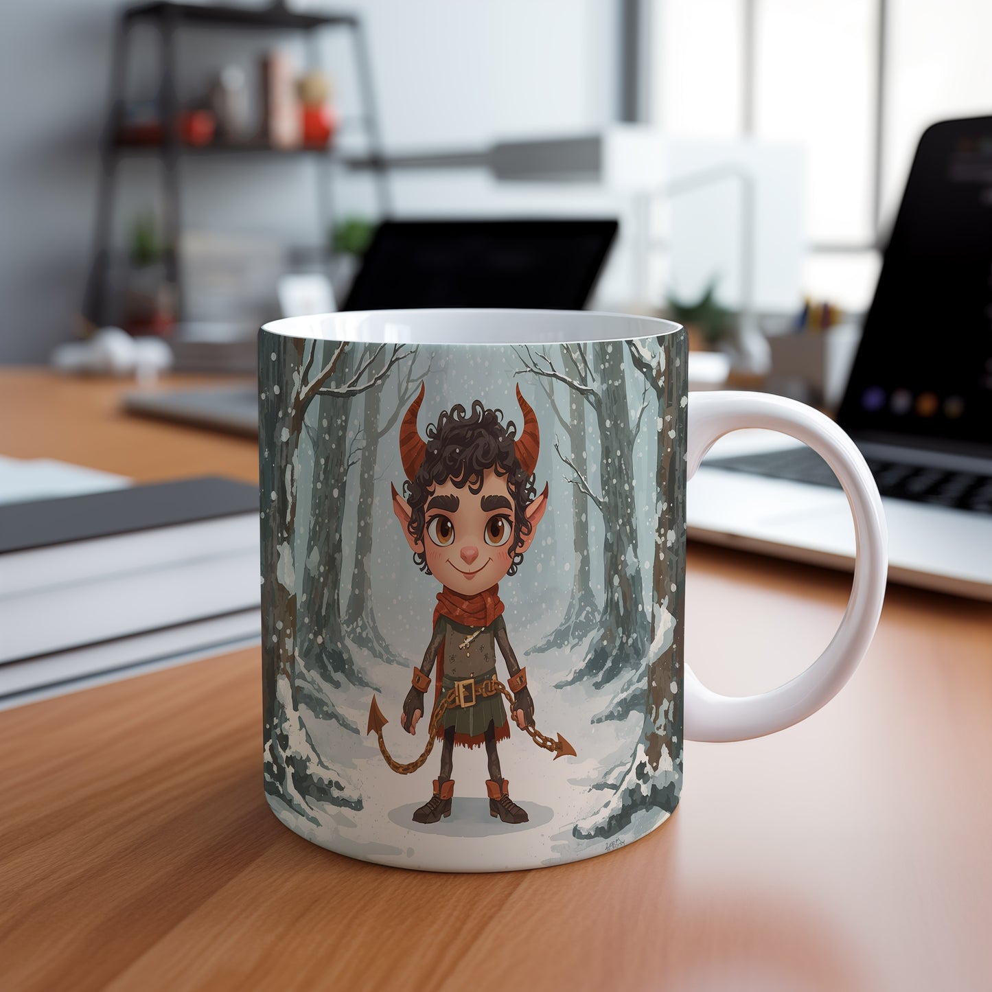 Hrnek s motivem čerta – zimní pohádka