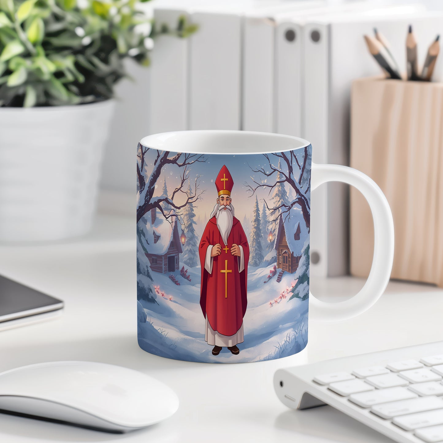 Hrnek s motivem Mikuláše – kouzelná zimní krajina