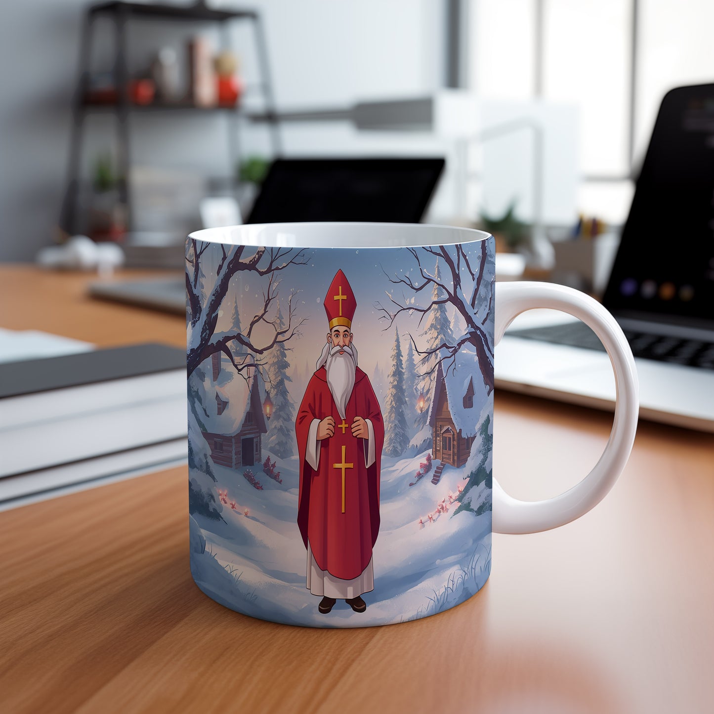 Hrnek s motivem Mikuláše – kouzelná zimní krajina