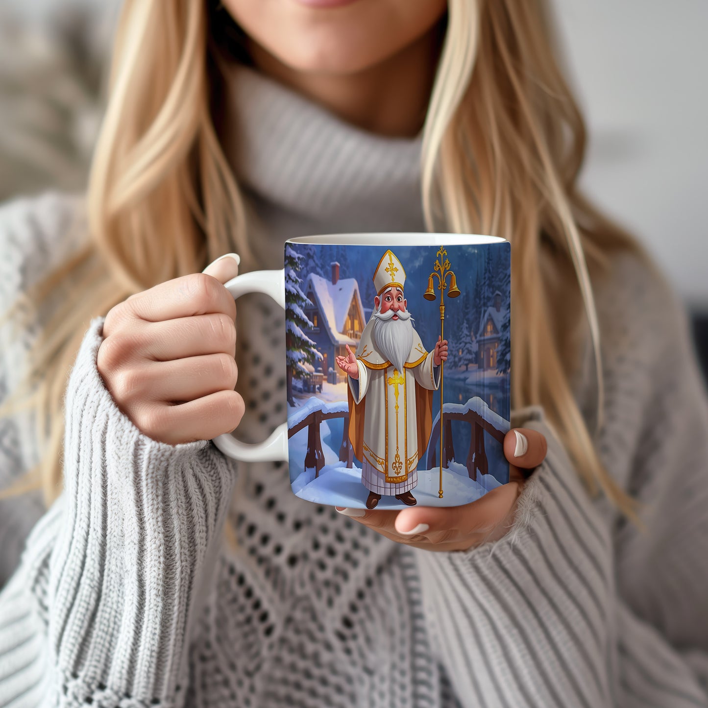 Hrnek s motivem Mikuláše – zasněžený most