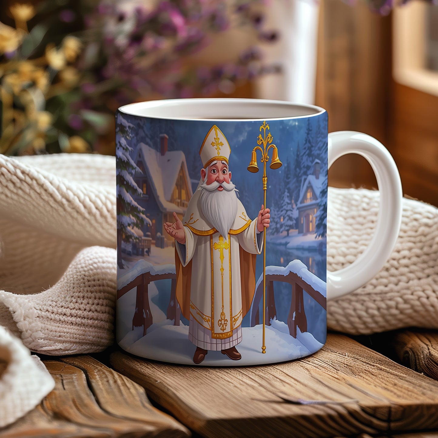 Hrnek s motivem Mikuláše – zasněžený most