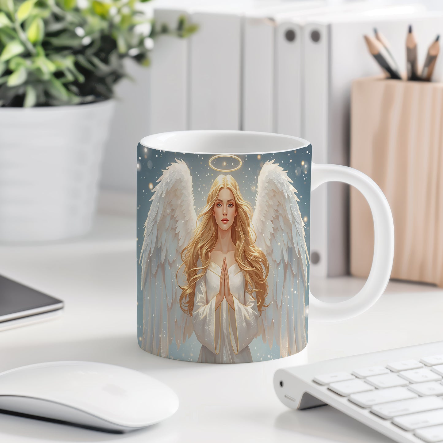 Hrnek s motivem anděla – Svítání v zimním ráji