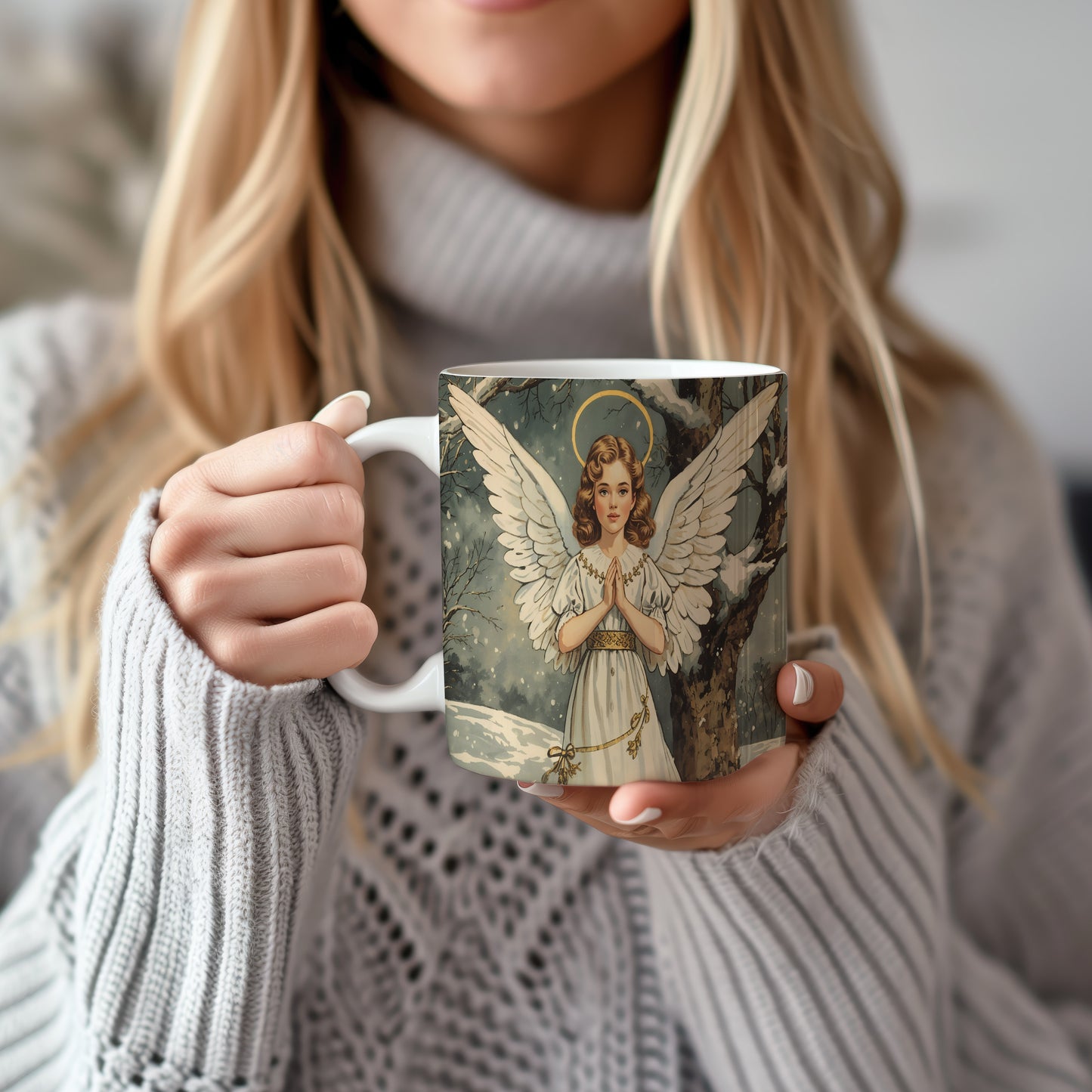 Hrnek s motivem anděla – zimní krajina