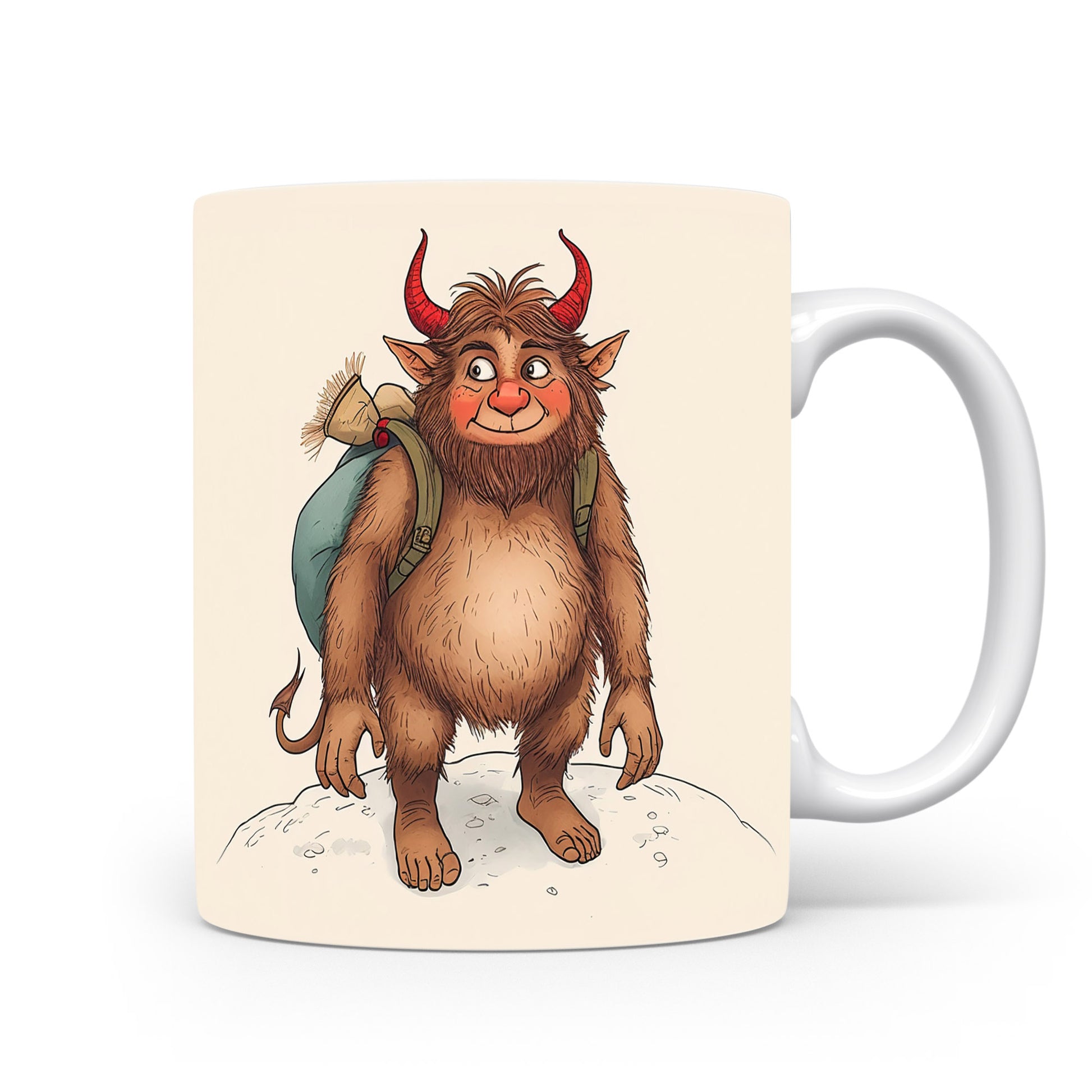 Čertík s batohem na sněhu