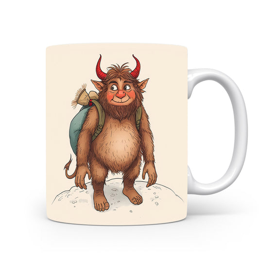 Čertík s batohem na sněhu