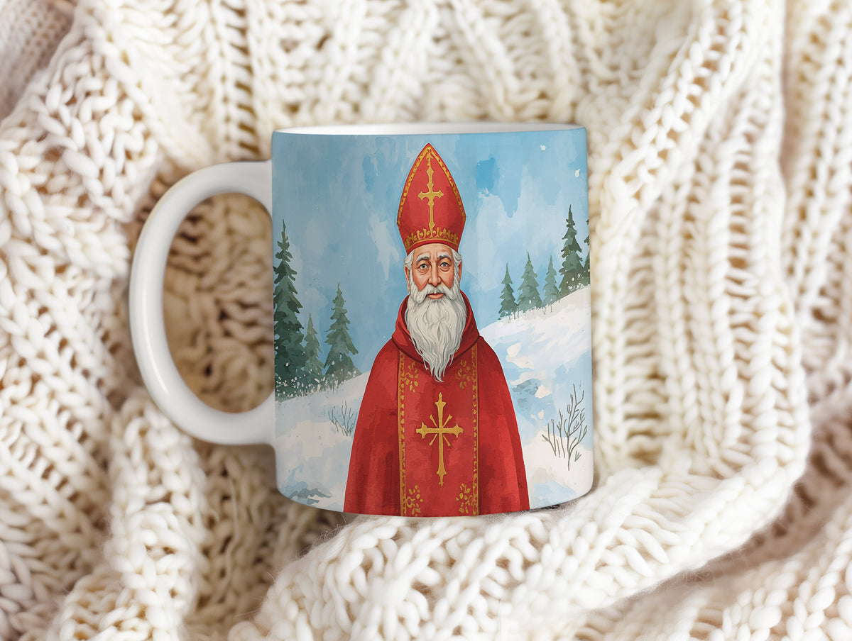 Hrnek s motivem Mikuláše – zasněžená krajina