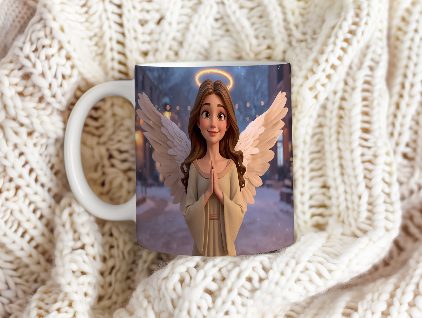 Hrnek s motivem anděla – zimní kouzelný park