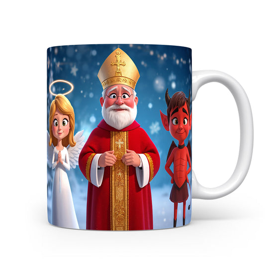 Hrnek s Mikulášem, čertem a andělem v zimním paláci